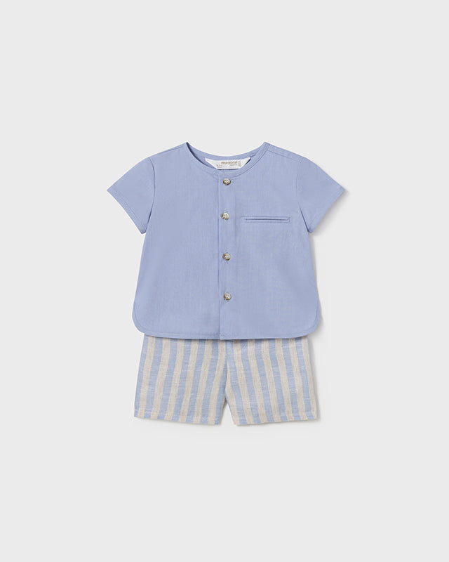 Completo 2 pezzi righe lino neonato Mayoral Newborn azzurro Mayoral Azzurro