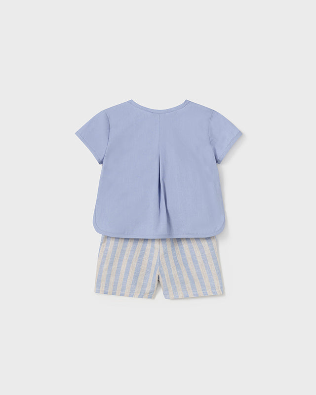 Completo 2 pezzi righe lino neonato Mayoral Newborn azzurro Mayoral Azzurro