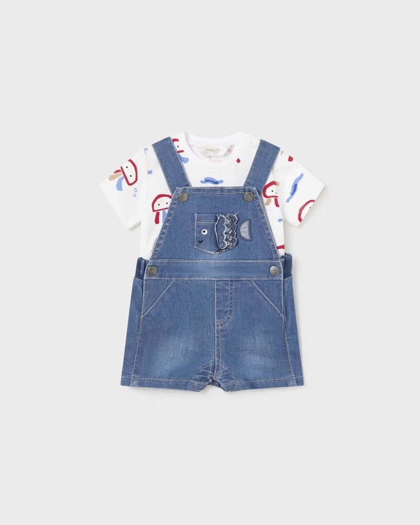 Completo 2 pezzi salopette jeans fresco cotone neonato Mayoral Newborn Fish Mayoral Jeans
