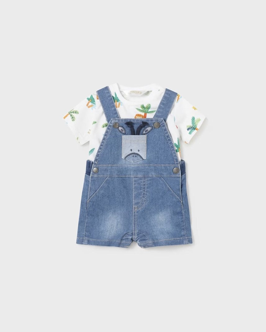 Completo 2 pezzi salopette jeans fresco cotone neonato Mayoral Newborn Palme Mayoral Jeans