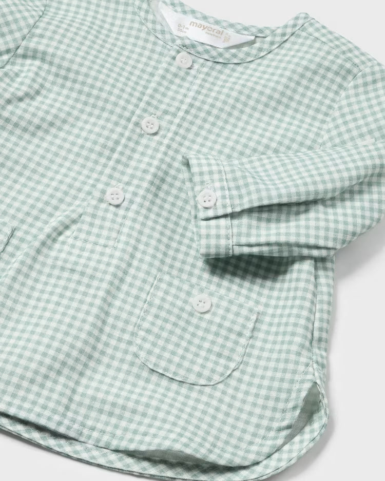 Completo 2 pezzi in lino neonato Mayoral Newborn verde e bianco Mayoral Verde