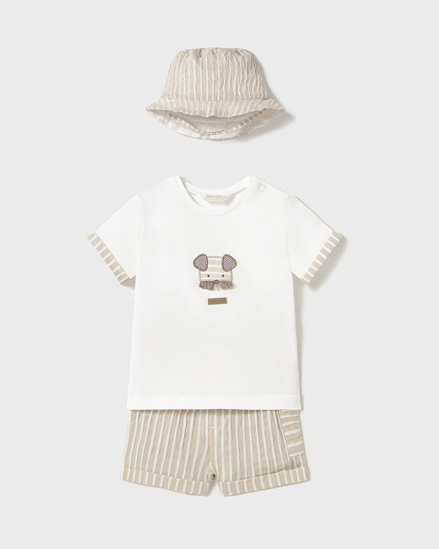 Completo 3 pezzi con cappellino neonato Mayoral Newborn righe beige Mayoral Beige