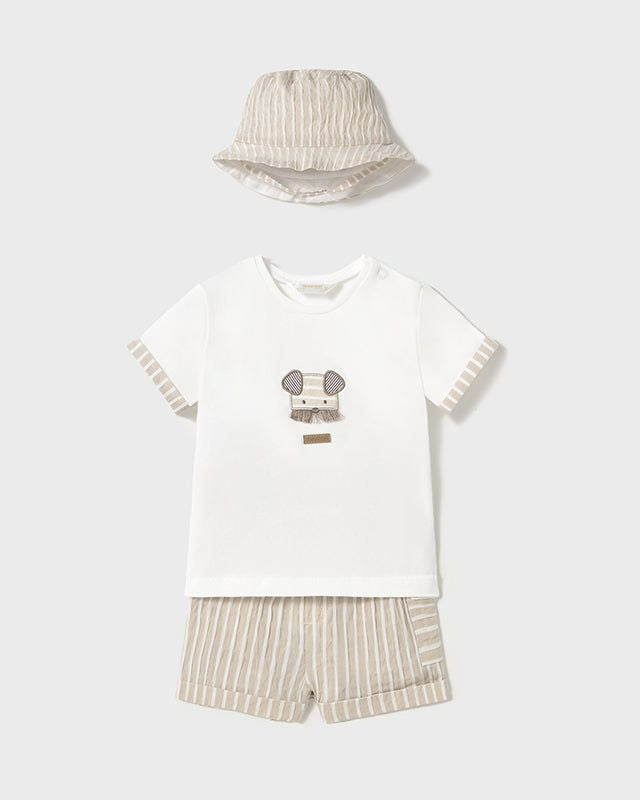 Completo 3 pezzi con cappellino neonato Mayoral Newborn righe beige Mayoral Beige