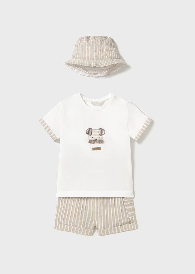Completo 3 pezzi con cappellino neonato Mayoral Newborn righe beige Mayoral Beige