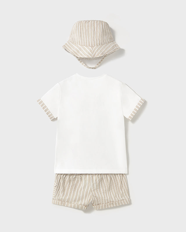 Completo 3 pezzi con cappellino neonato Mayoral Newborn righe beige Mayoral Beige