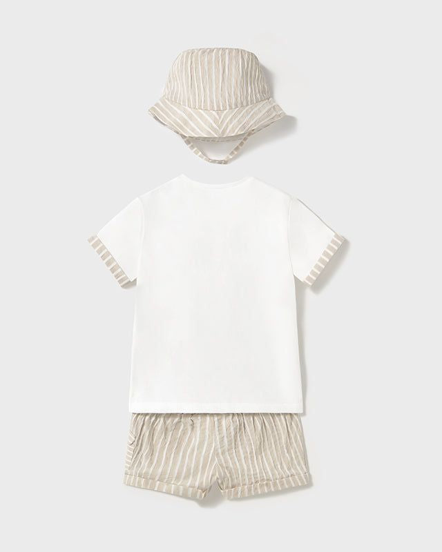 Completo 3 pezzi con cappellino neonato Mayoral Newborn righe beige Mayoral Beige