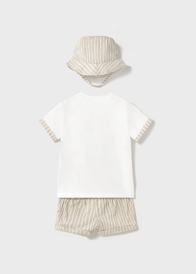Completo 3 pezzi con cappellino neonato Mayoral Newborn righe beige Mayoral Beige