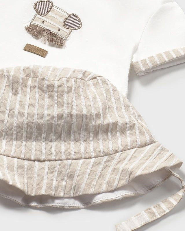 Completo 3 pezzi con cappellino neonato Mayoral Newborn righe beige Mayoral Beige