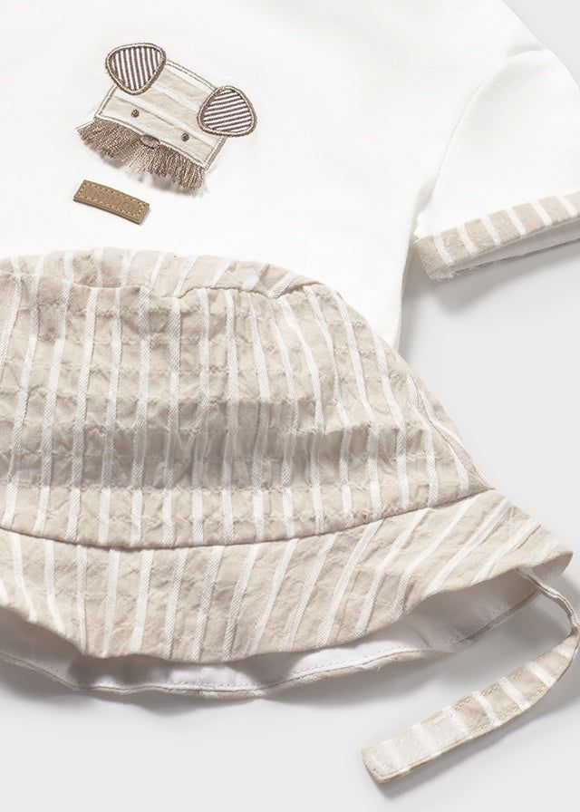 Completo 3 pezzi con cappellino neonato Mayoral Newborn righe beige Mayoral Beige