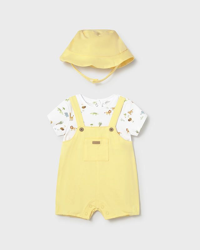 Pagliaccetto finta salopette con cappello neonato Mayoral Newborn safari giallo Mayoral 0-1 Mesi 55cm