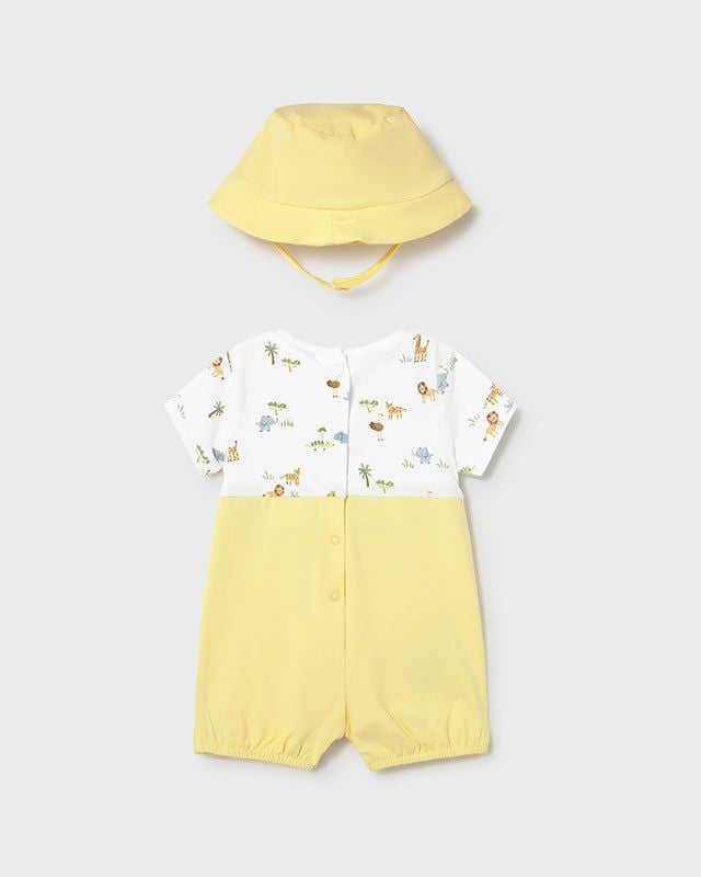 Pagliaccetto finta salopette con cappello neonato Mayoral Newborn safari giallo Mayoral 0-1 Mesi 55cm