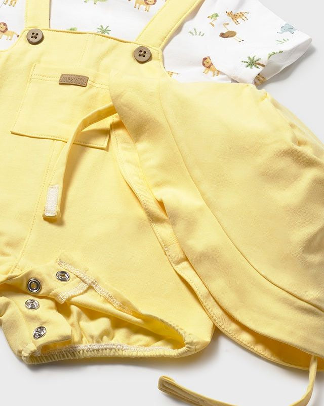 Pagliaccetto finta salopette con cappello neonato Mayoral Newborn safari giallo Mayoral 0-1 Mesi 55cm