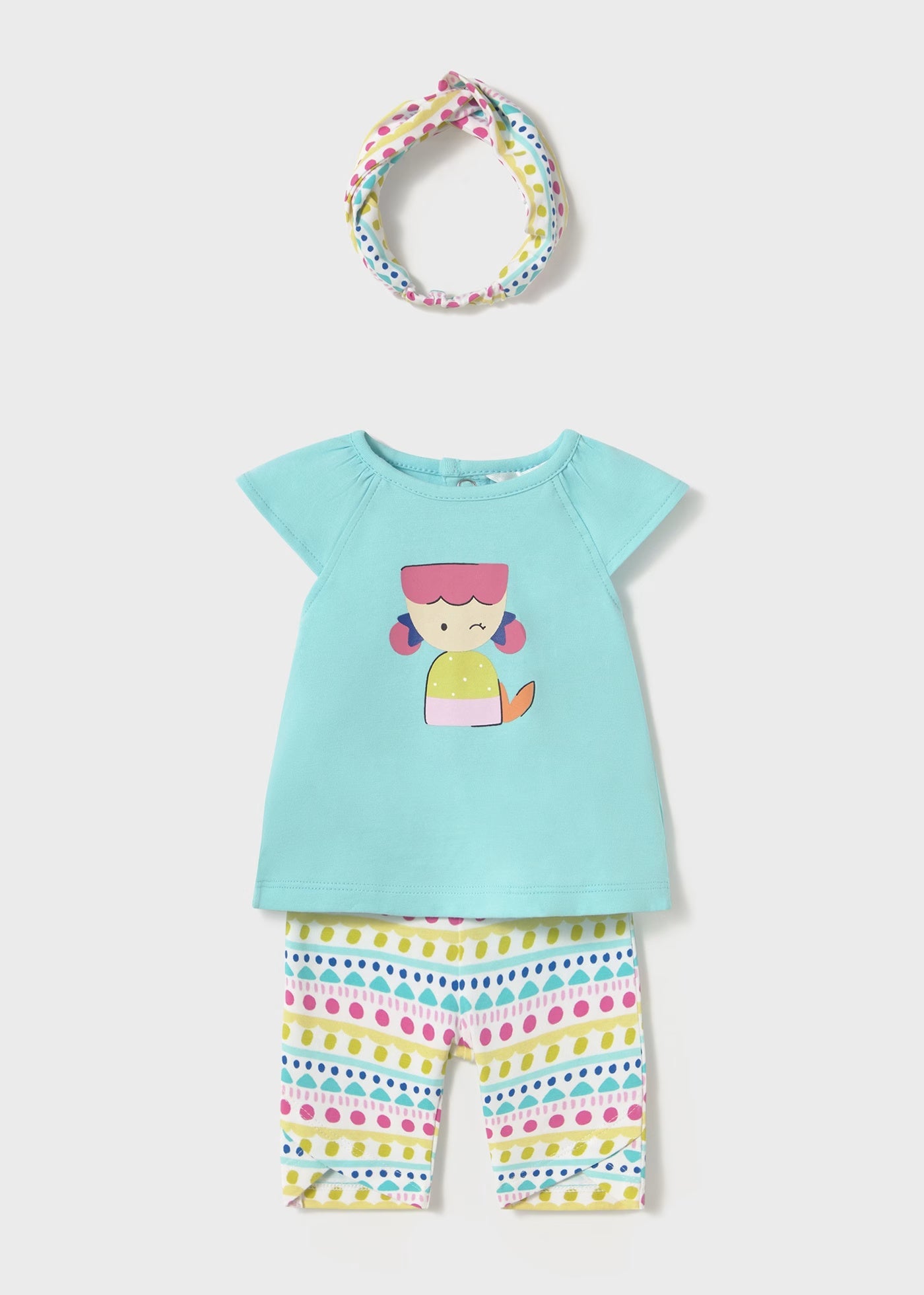 Completo 3 pezzi con fascia neonata Mayora Newborn sirena acqua Mayoral Acqua