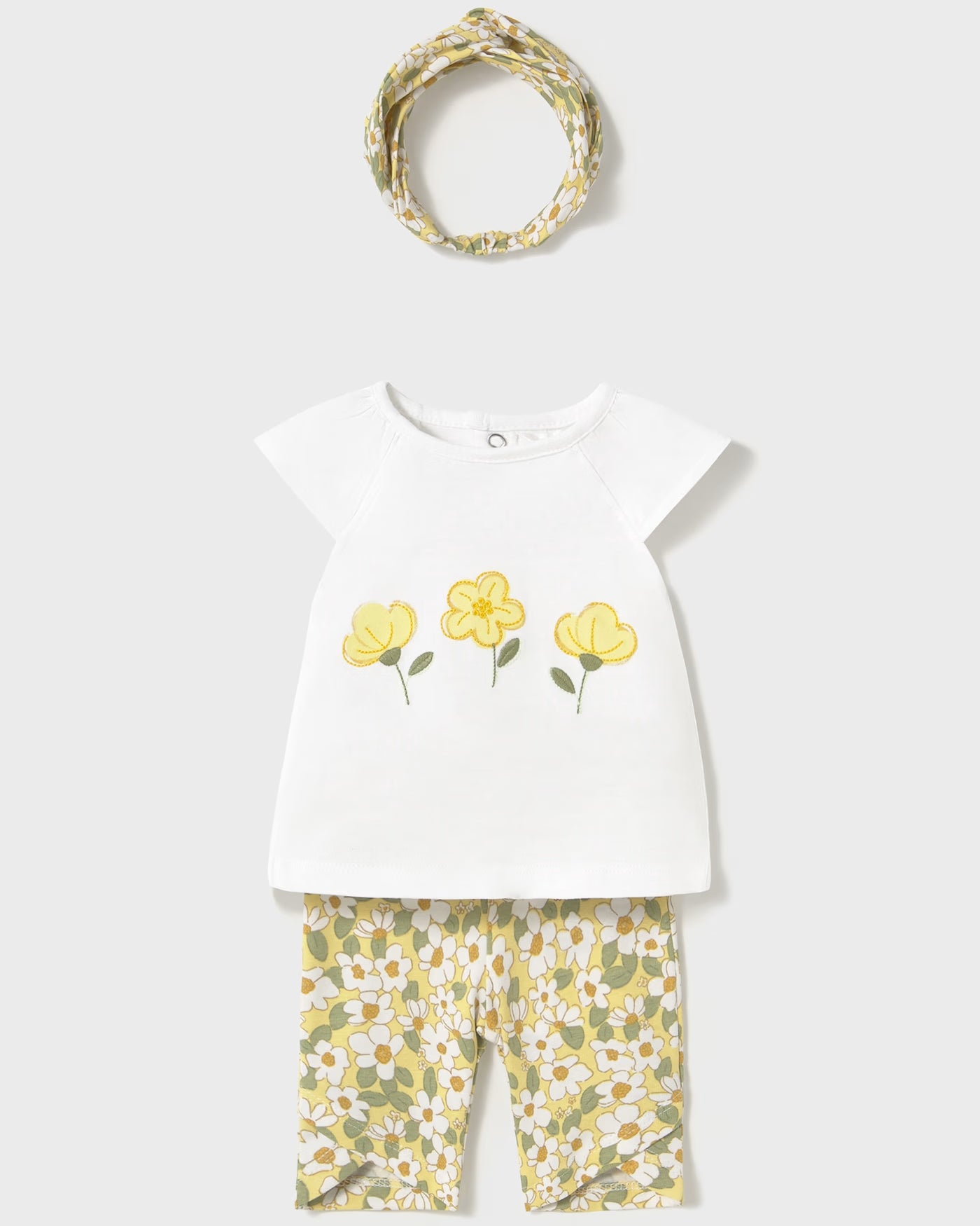 Completo 3 pezzi con fascia neonata Mayoral Newborn giallo floreale Mayoral Giallo