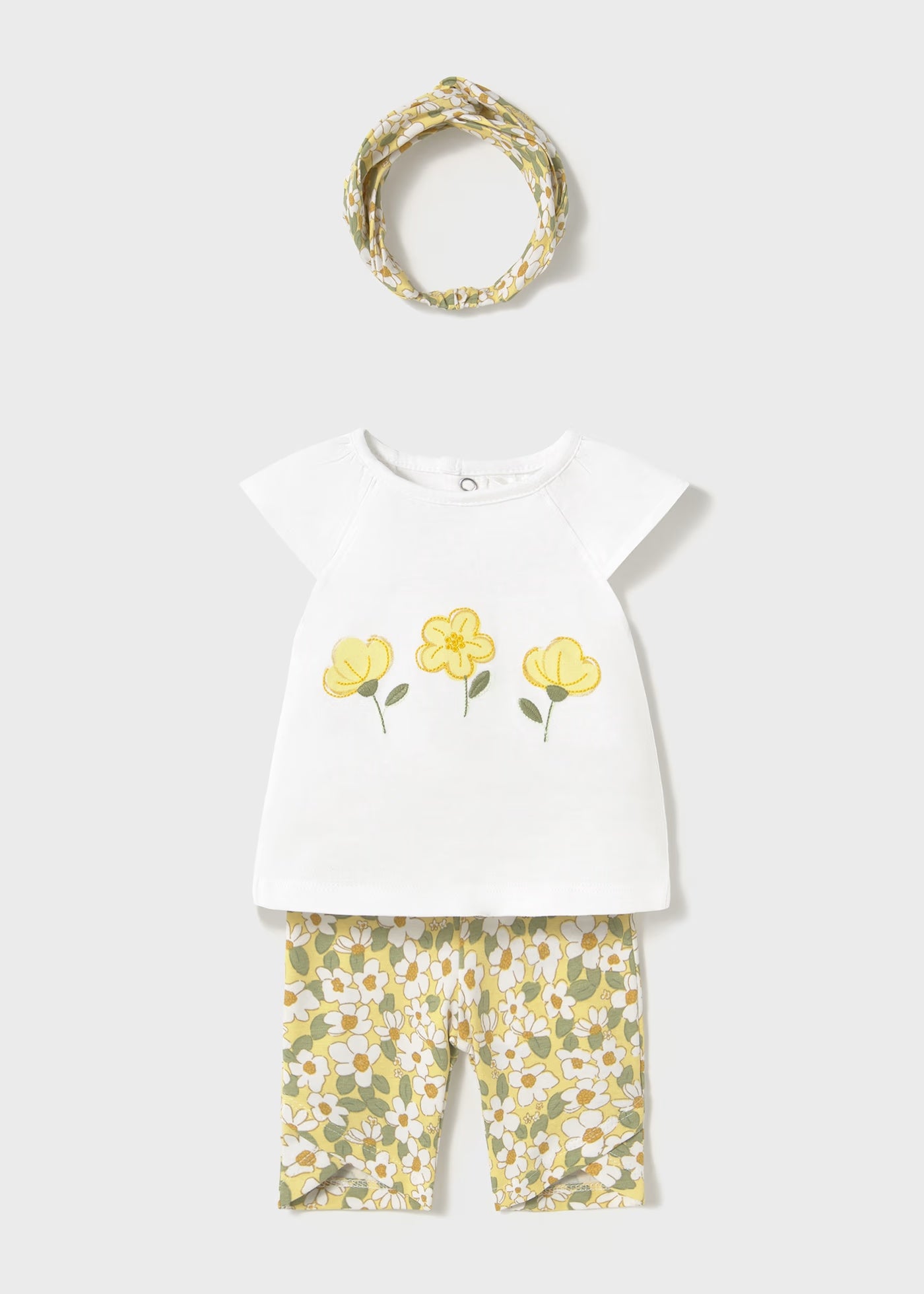 Completo 3 pezzi con fascia neonata Mayoral Newborn giallo floreale Mayoral Giallo