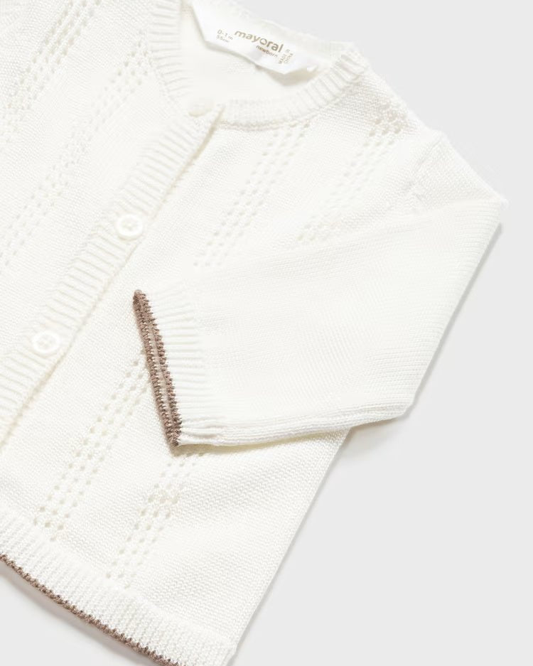 Completo 3 pezzi filo cotone neonato Mayoral Newborn panna - ErreGiModaBimbo