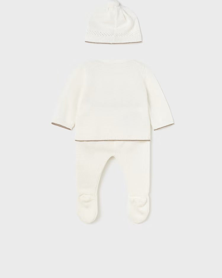 Completo 3 pezzi filo cotone neonato Mayoral Newborn panna - ErreGiModaBimbo