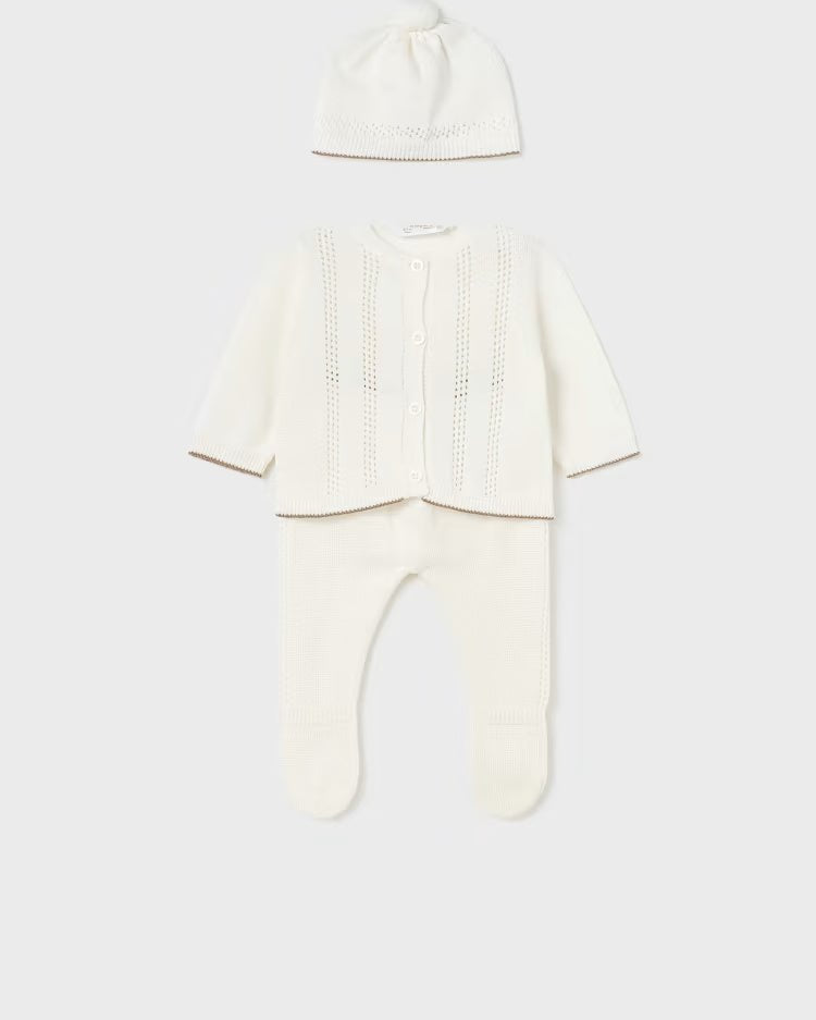 Completo 3 pezzi filo cotone neonato Mayoral Newborn panna - ErreGiModaBimbo
