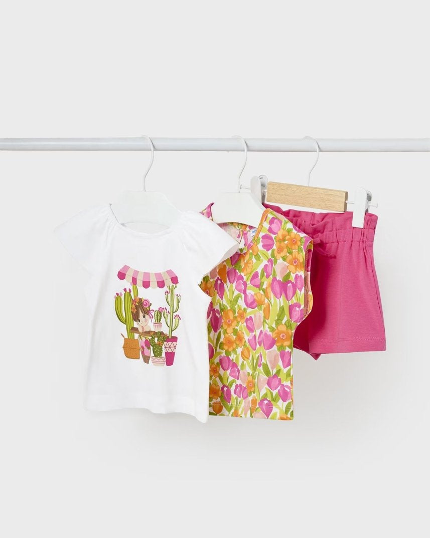 Completo 3 pezzi fresco cotone neonata Mayoral floreale Magenta Mayoral Magenta