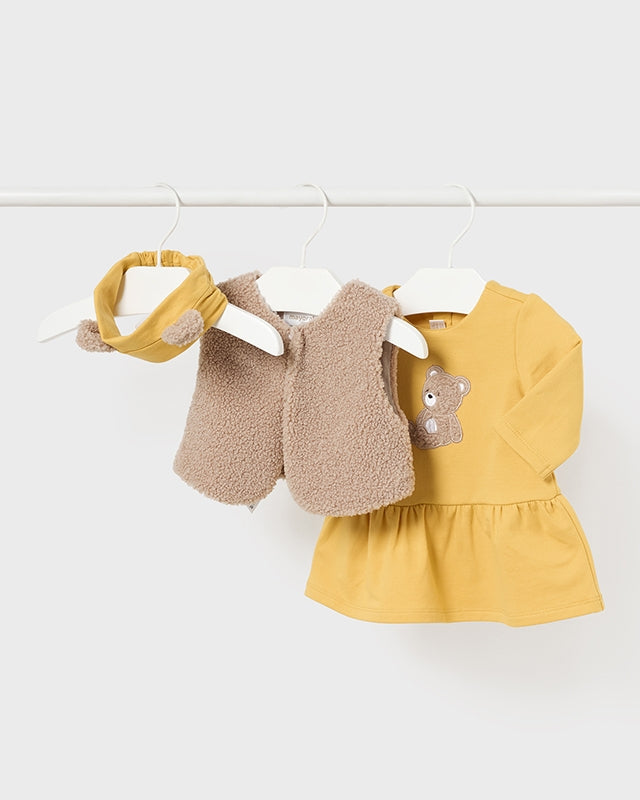 Completo 3 pezzi gilet pellicciotto neonata Mayoral Newborn Mayoral Giallo