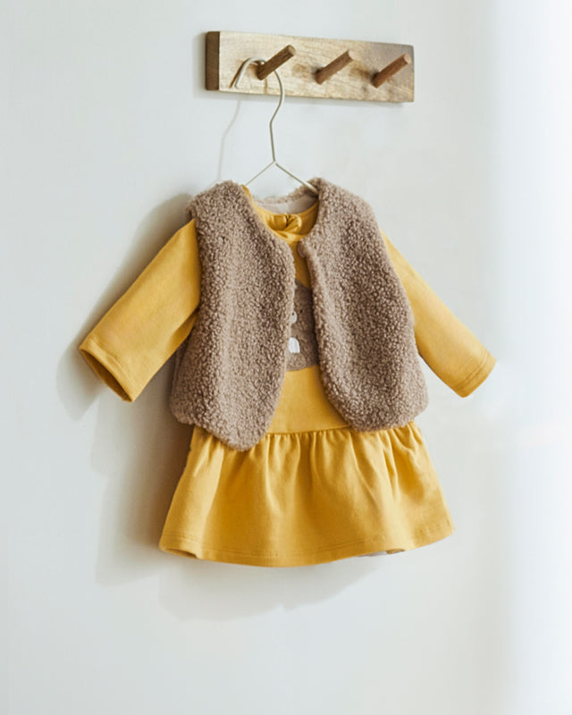 Completo 3 pezzi gilet pellicciotto neonata Mayoral Newborn Mayoral Giallo