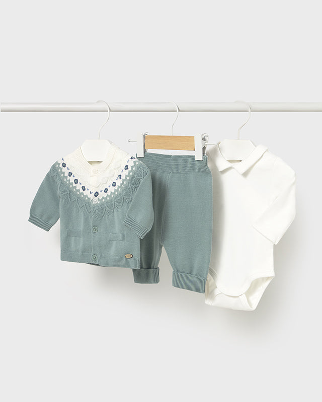 Completo 3 pezzi in filo di caldo cotone neonato Mayoral Newborn verde acqua Mayoral 0-1 Mesi 55cm