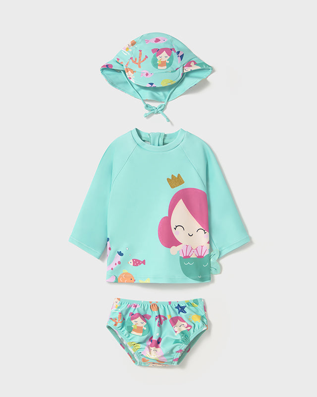 Completo 3 pezzi mare maglietta protezione solare neonata Mayoral Newborn acqua Mayoral Acqua