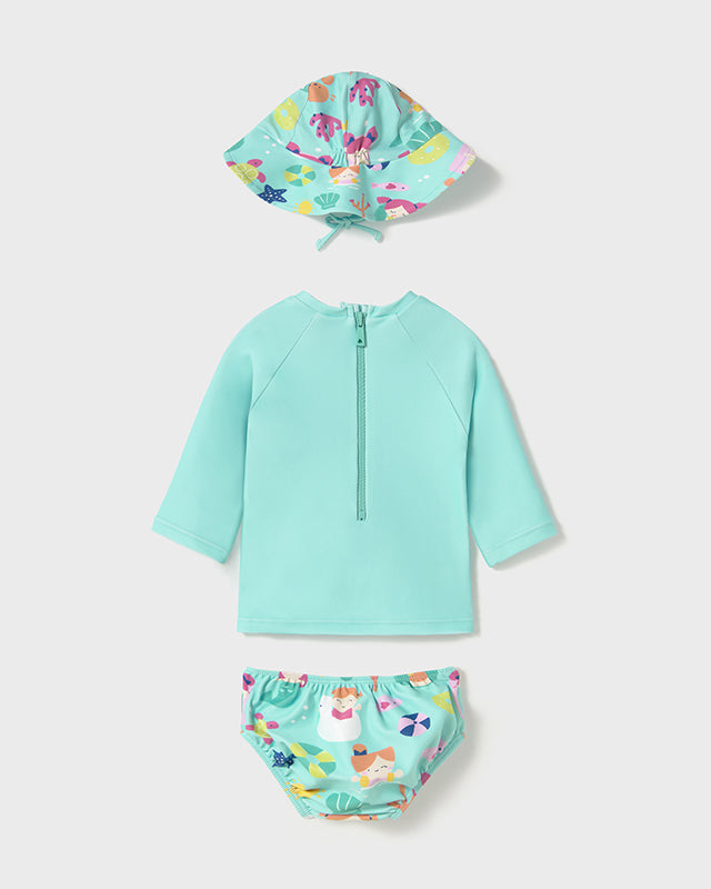Completo 3 pezzi mare maglietta protezione solare neonata Mayoral Newborn acqua Mayoral Acqua