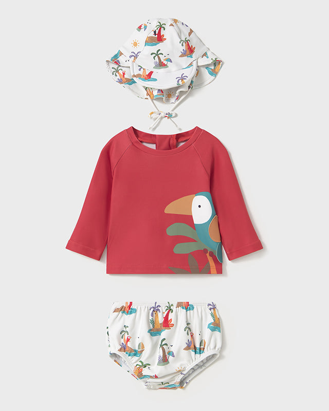 Completo 3 pezzi mare maglietta protezione solare neonati Mayoral Newborn Tucano Mayoral Rosso