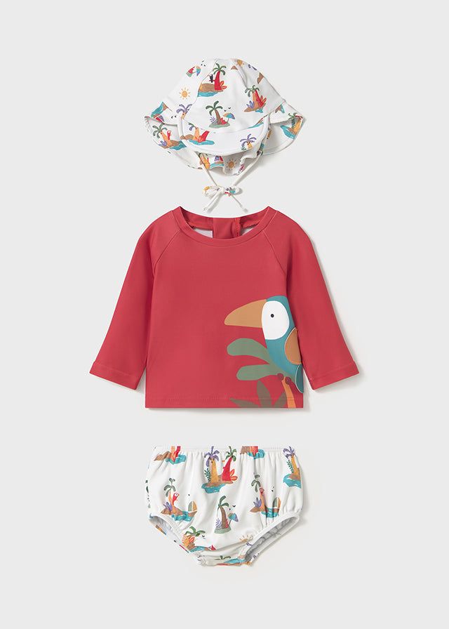 Completo 3 pezzi mare maglietta protezione solare neonati Mayoral Newborn Tucano Mayoral Rosso