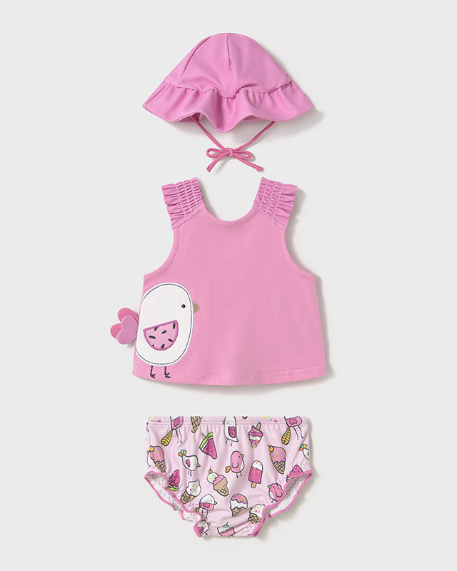 Completo 3 pezzi mare protezione solare neonata Mayoral Newborn rosa Uccellino Mayoral Rosa
