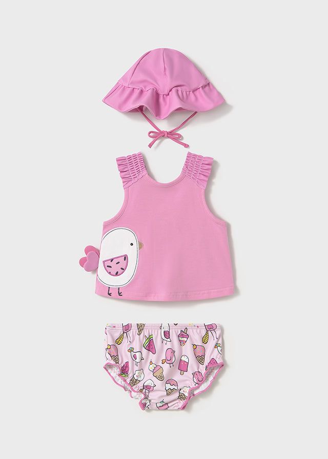 Completo 3 pezzi mare protezione solare neonata Mayoral Newborn rosa Uccellino Mayoral Rosa
