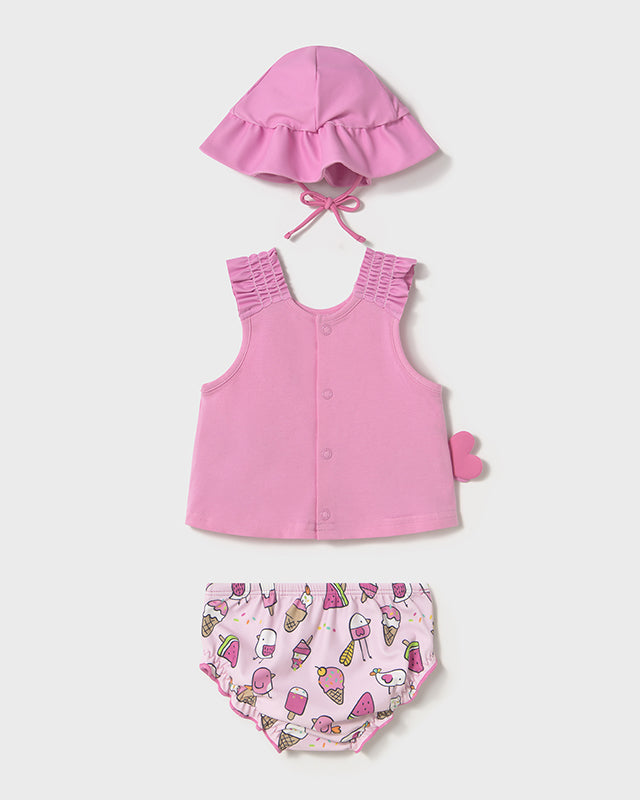 Completo 3 pezzi mare protezione solare neonata Mayoral Newborn rosa Uccellino Mayoral Rosa