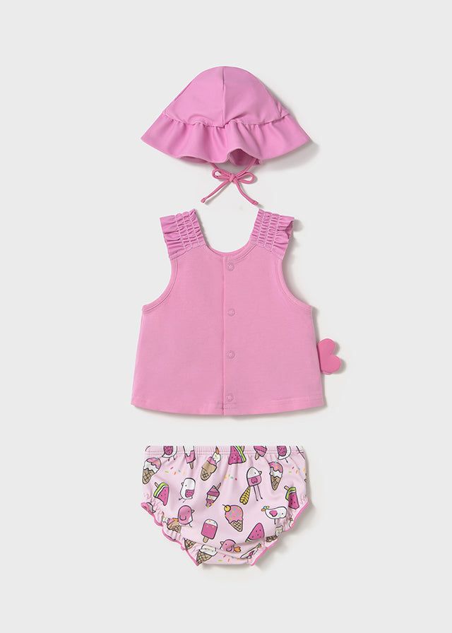 Completo 3 pezzi mare protezione solare neonata Mayoral Newborn rosa Uccellino Mayoral Rosa