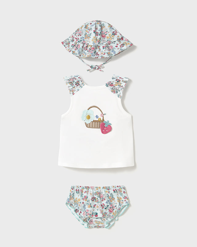 Completo 3 pezzi mare protezione solare neonata Mayoral Newborn verde floreale Mayoral Verde