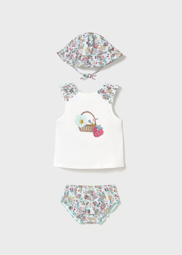 Completo 3 pezzi mare protezione solare neonata Mayoral Newborn verde floreale Mayoral Verde