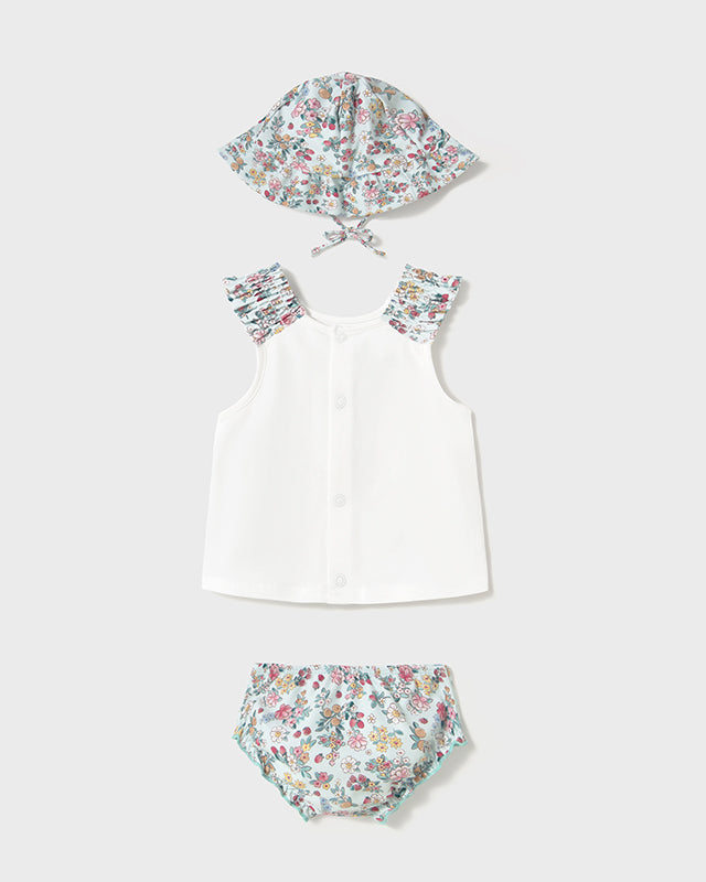 Completo 3 pezzi mare protezione solare neonata Mayoral Newborn verde floreale Mayoral Verde