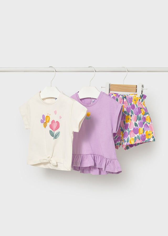 Completo neonata Mayoral 3 pezzi con magliette e short Mayoral 6 Mesi 68cm