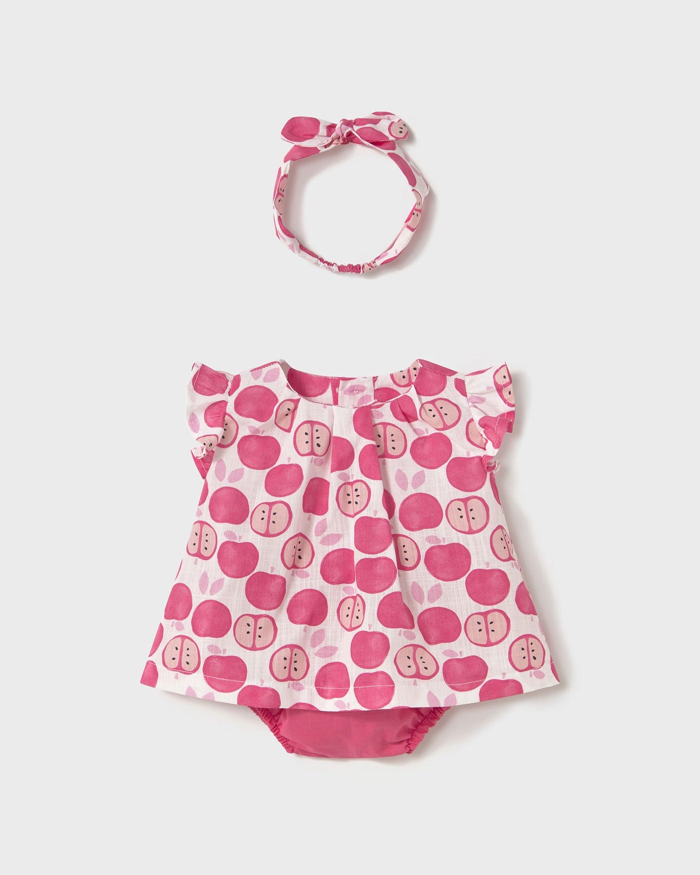 Completo 3 pezzi neonata Mayoral Newborn color fragola fantasia mele Mayoral Fragola