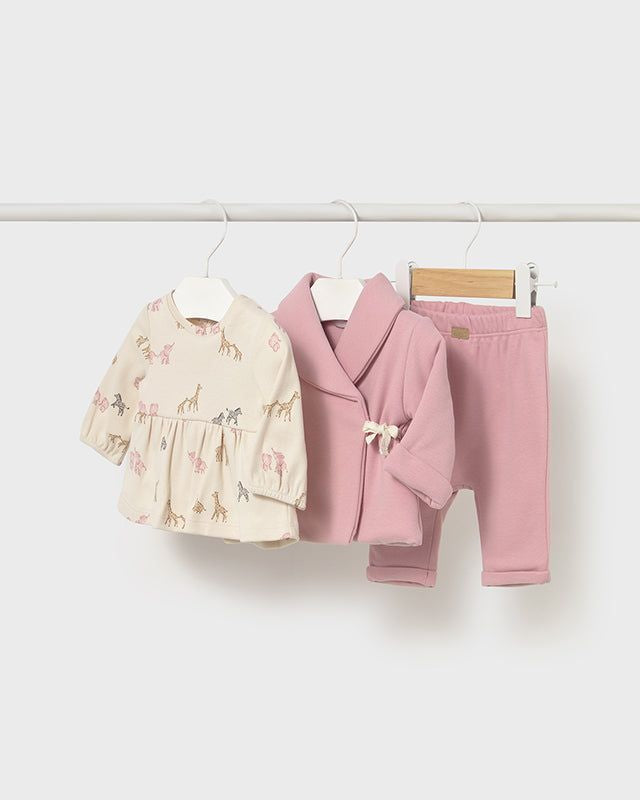 Completo 3 pezzi neonata Mayoral Newborn Safari rosa Mayoral 0-1 Mesi 55cm