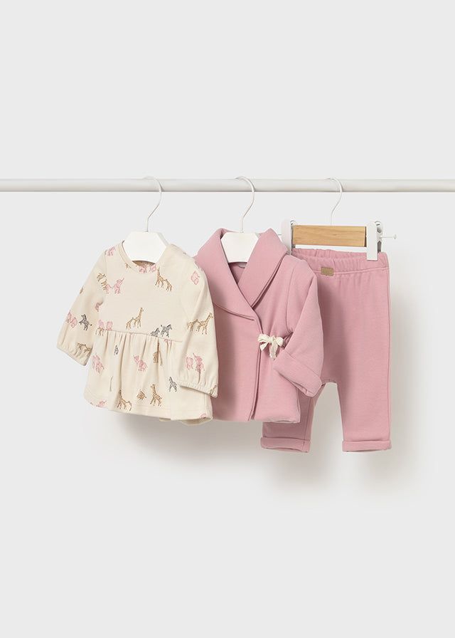 Completo 3 pezzi neonata Mayoral Newborn Safari rosa Mayoral 0-1 Mesi 55cm
