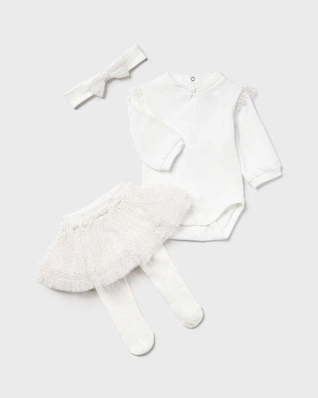 Completo 3 pezzi tulle neonata Mayoral Newborn panna Mayoral Panna