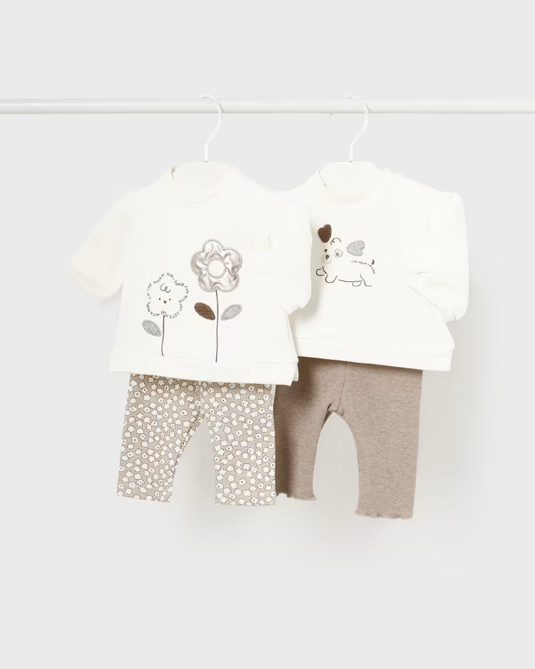 Completo 2 pezzi neonata Mayoral Newborn ricamato beige e panna Mayoral Fiori