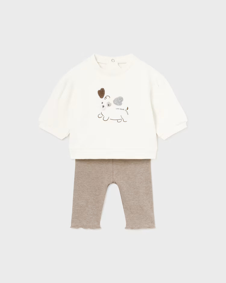 Completo 2 pezzi neonata Mayoral Newborn ricamato beige e panna Mayoral Fiori