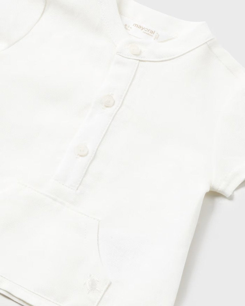 Completo camicia e bermuda in lino neonato Mayoral Newborn azzurro Tartarughe Mayoral Bianco