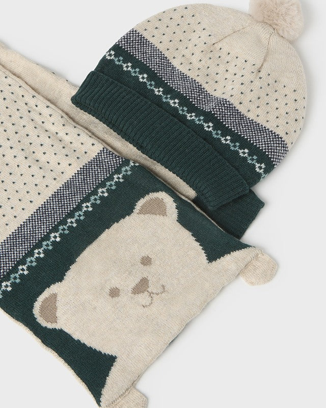 Completo cappello e sciarpa orso neonato Mayoral crema e verde Mayoral Verde