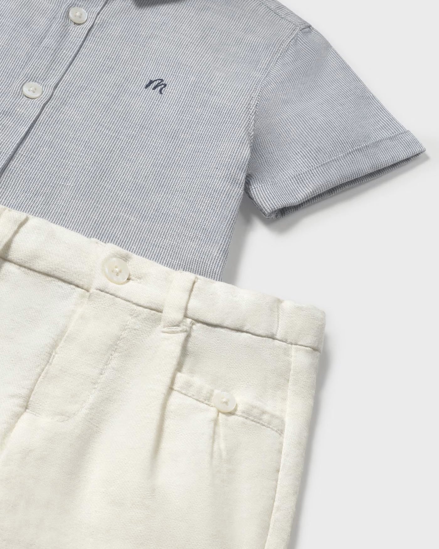 Completo in cotone e lino bermuda e camicia elegante neonato Mayoral Mayoral Azzurro