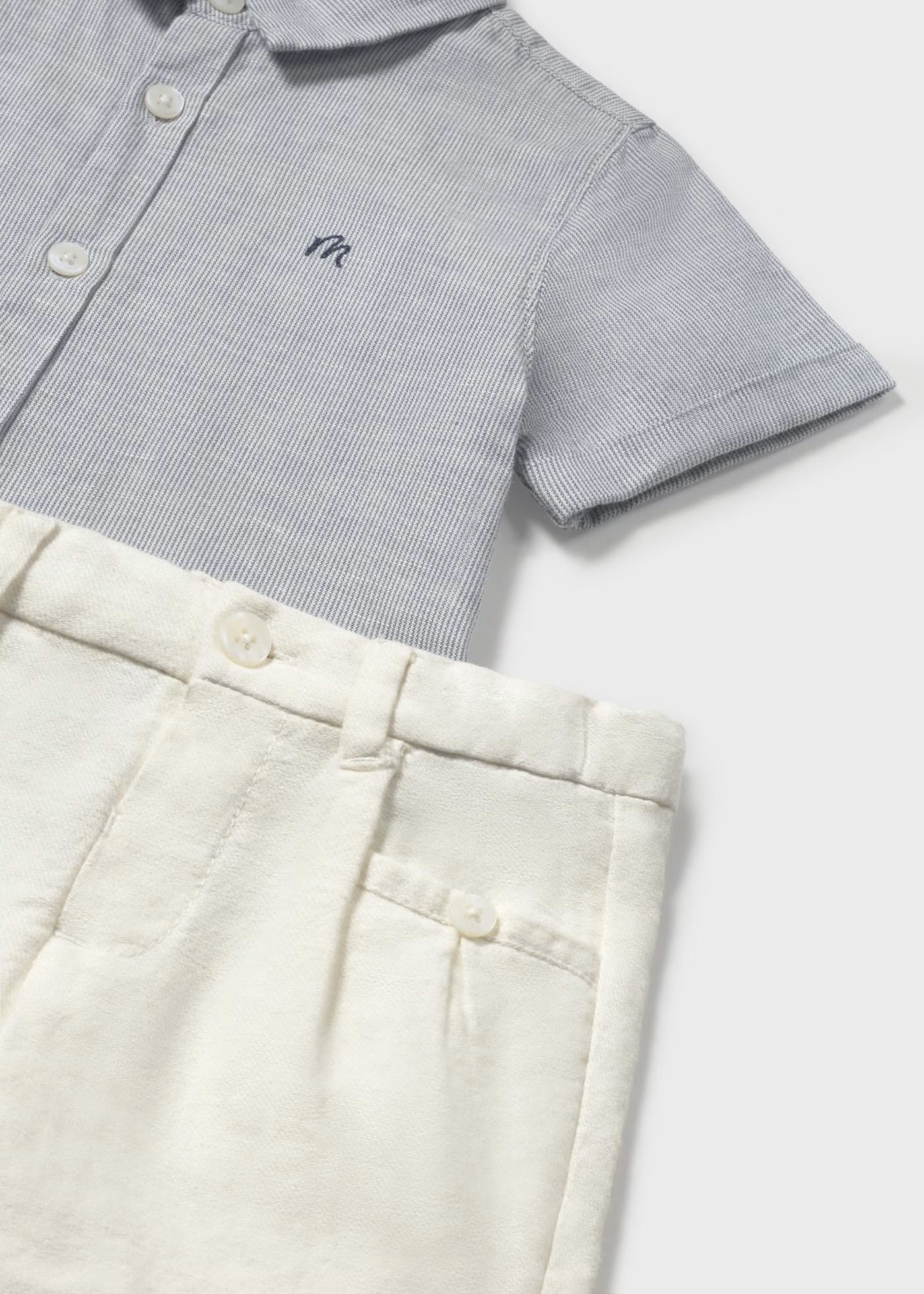 Completo in cotone e lino bermuda e camicia elegante neonato Mayoral Mayoral Azzurro