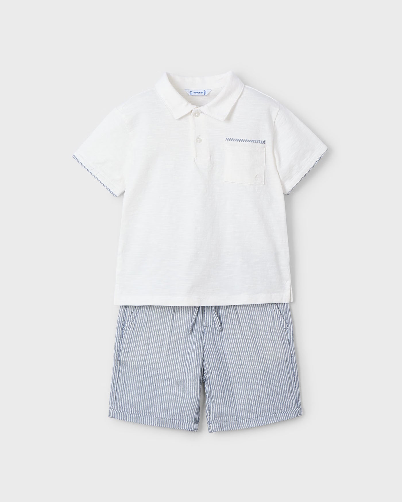Completo con bermuda e polo bambino Mayoral bianco e azzurro righe Mayoral Bianco