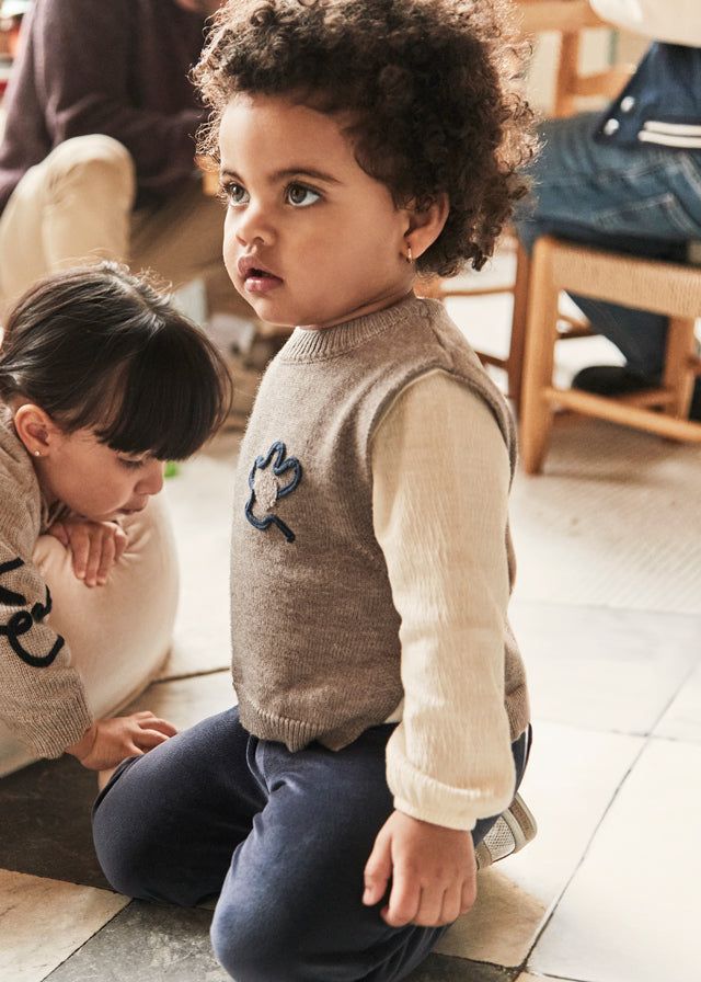 Completo con gilet 3 pezzi neonata Mayoral fiori blu navy Mayoral 6 Mesi 68cm